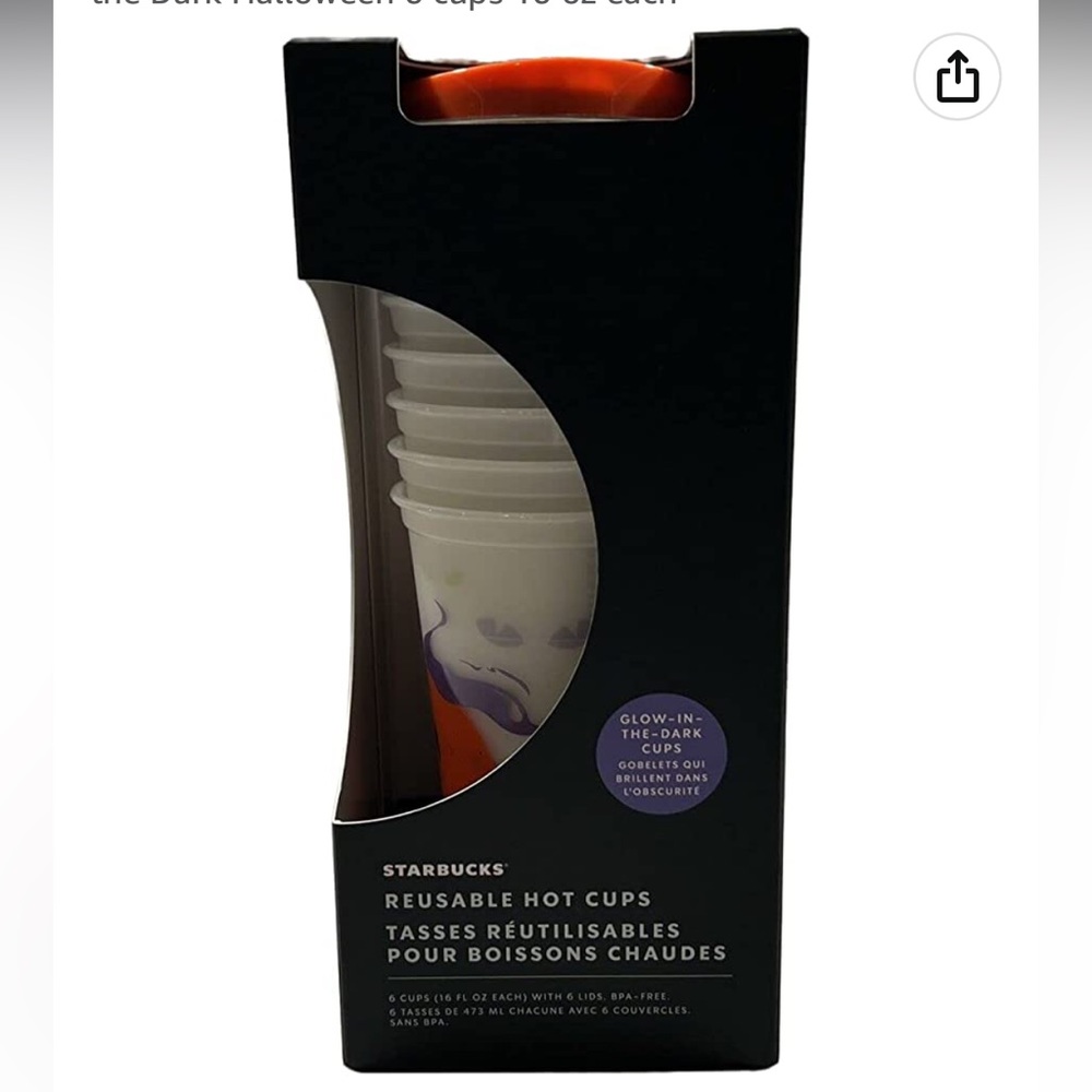 Starbucks Fall Reusable Hot Cups. Glow in the Dark Halloween 6 cups 16 oz each